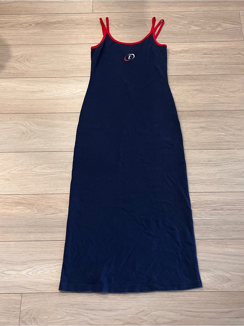 Tommy Jeans Vintage Y2K Navy Red Cotton Maxi Tank Dress Made in Canada S